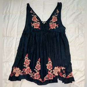 Intimately by Free People Navy Embroidered Tunic Tank Top Size Medium